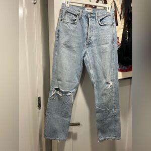Agolde Riley Light wash distressed high rise straight cropped jeans